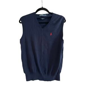 POLO RALPH LAUREN Vintage Navy Embroidered Logo Pima Cotton Sweater Vest Men’s M